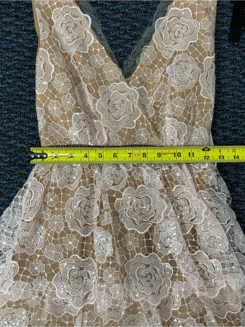 Self-Portrait Starlet Rose Lace Midi Dress Pink Sequin Nude Lined US 0 - Picture 9 of 9